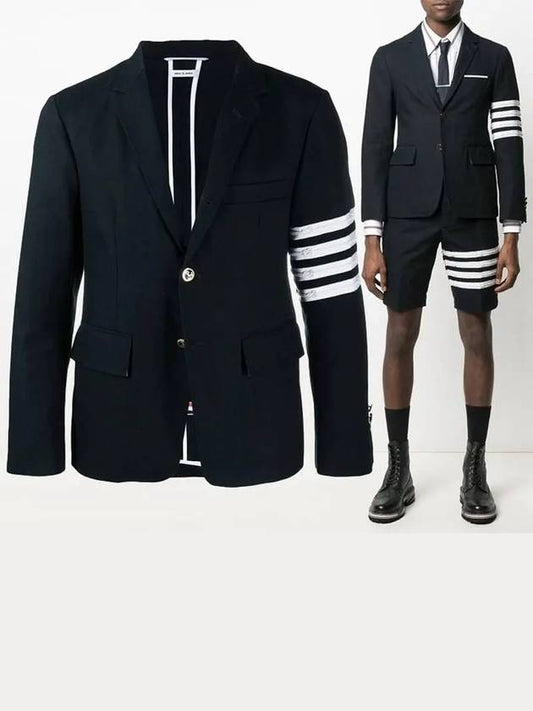 Men's Diagonal Armband Cotton Single Blazer Jacket Navy - THOM BROWNE - BALAAN 2