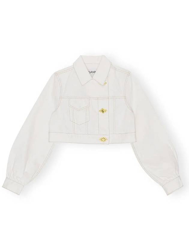 Cropped Denim Trucker Jacket White - GANNI - BALAAN 3