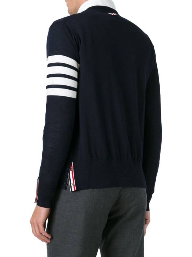 Men's Sustainable Classic Diagonal Wool Cardigan Navy - THOM BROWNE - BALAAN 4