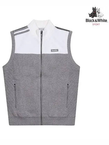 Men s color block knit windproof full zip up vest 2102GXVA GREY - BLACK&WHITE - BALAAN 1