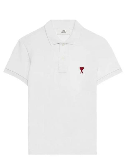 Heart Logo Polo Shirt White - AMI - BALAAN 2