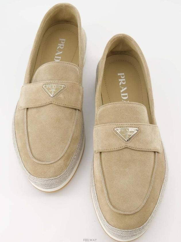 Triangle Logo Suede Loafers Beige - PRADA - BALAAN 4