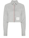 Women s Striped Cotton Crop Long Sleeve Shirt Gray - THOM BROWNE - BALAAN 2