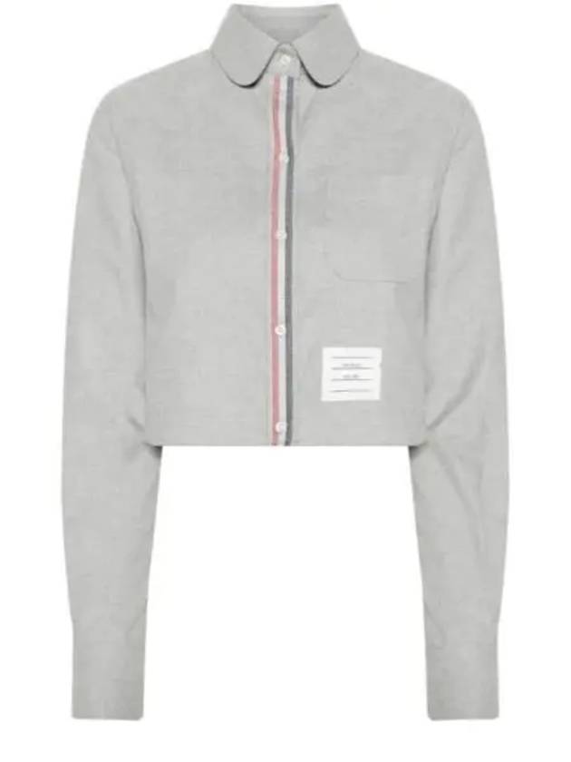 Women s Striped Cotton Crop Long Sleeve Shirt Gray - THOM BROWNE - BALAAN 2