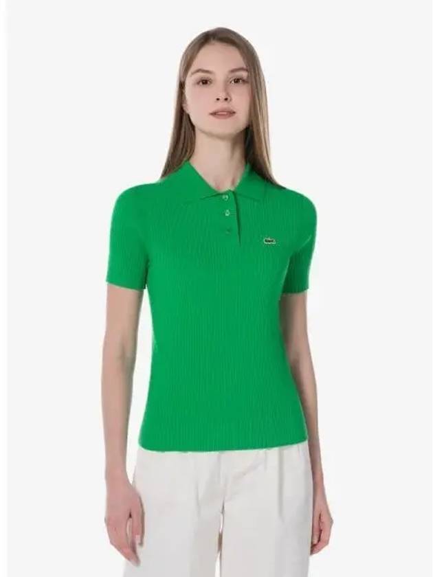 Women s Cable Short Sleeve Polo T shirt Sweater PF497E 54G LDM Domestic Product GQ2N24020887676 - LACOSTE - BALAAN 1