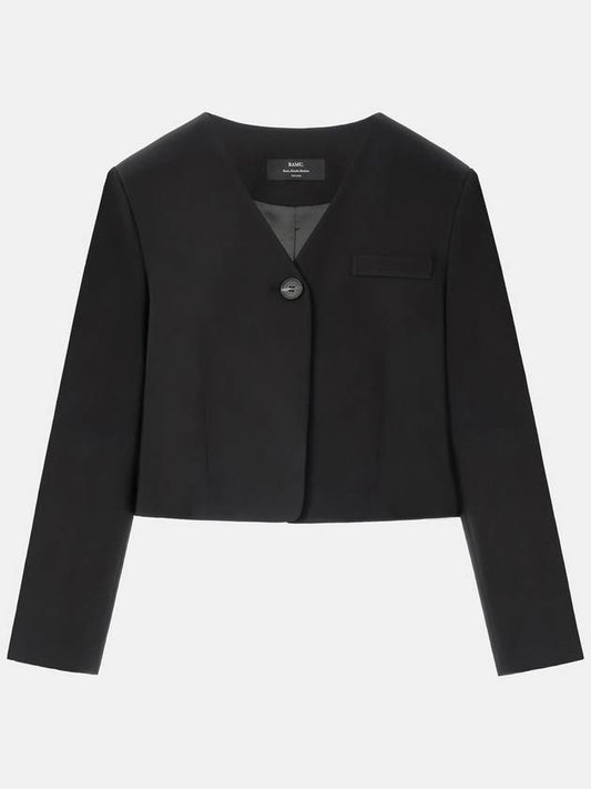 Colin office setup no-collar V-neck cropped short jacket black COLIN31BK - RAMUSTUDIO - BALAAN 2