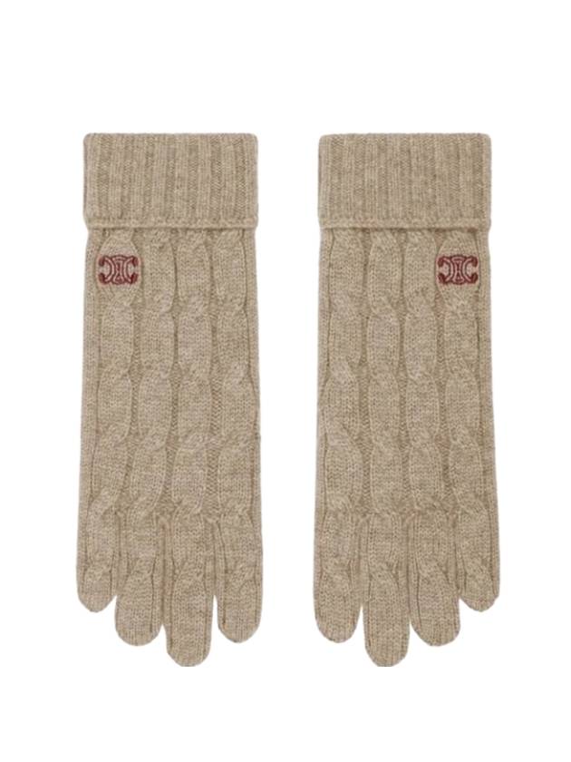 Triomphe Cable Knit Cashmere Gloves Light Taupe - CELINE - BALAAN 1