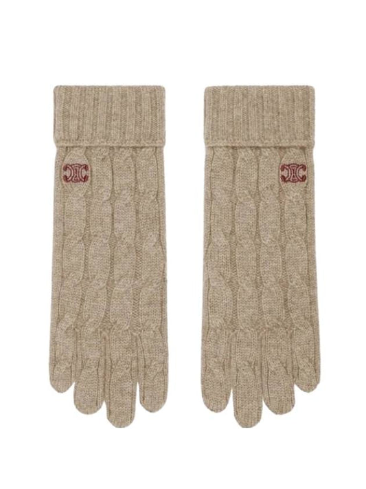 Triomphe Cable Knit Cashmere Gloves Light Taupe - CELINE - BALAAN 1