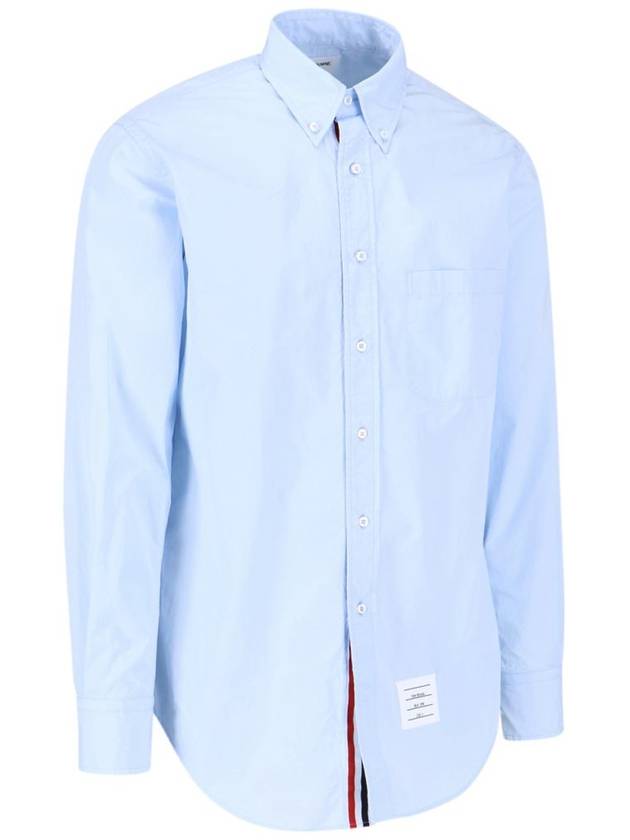 Men's Grosgrain Placket Solid Poplin Long Sleeve Shirt Light Blue - THOM BROWNE - BALAAN 3