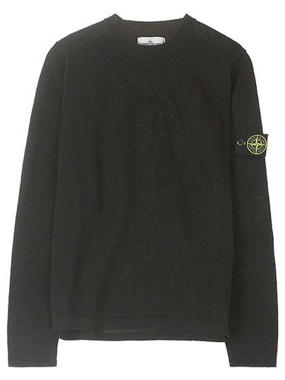 Men's Logo Wappen Crew Neck Knit Sweatshirt Black - STONE ISLAND - BALAAN 2