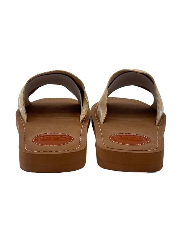 Woody Logo Canvas Strap Flat Mule Slippers Beige - CHLOE - BALAAN.