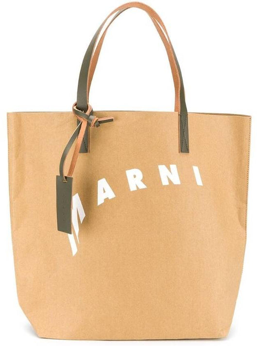 Logo Print Cellulose Tote Bag Beige - MARNI - BALAAN 1