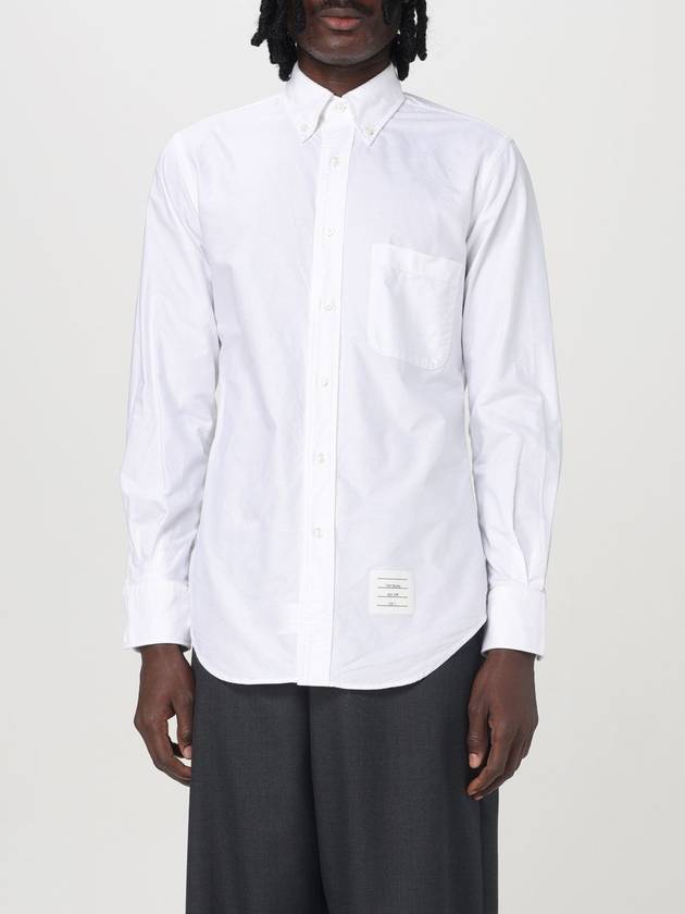 Men's Logo Patch Cotton Long Sleeve Shirt White - THOM BROWNE - BALAAN 2