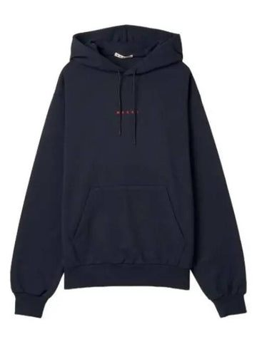 Logo Print Hooded Blue T Shirt Hoodie - MARNI - BALAAN 1