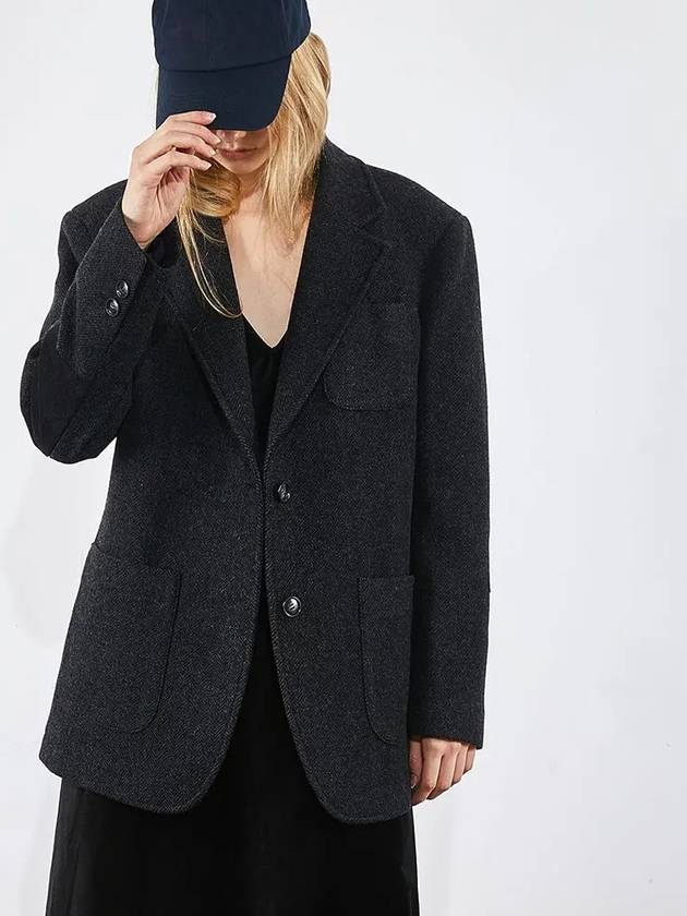 Trendy overfit herringbone half-coat wool jacket black 0065 - VOYONN - BALAAN 5