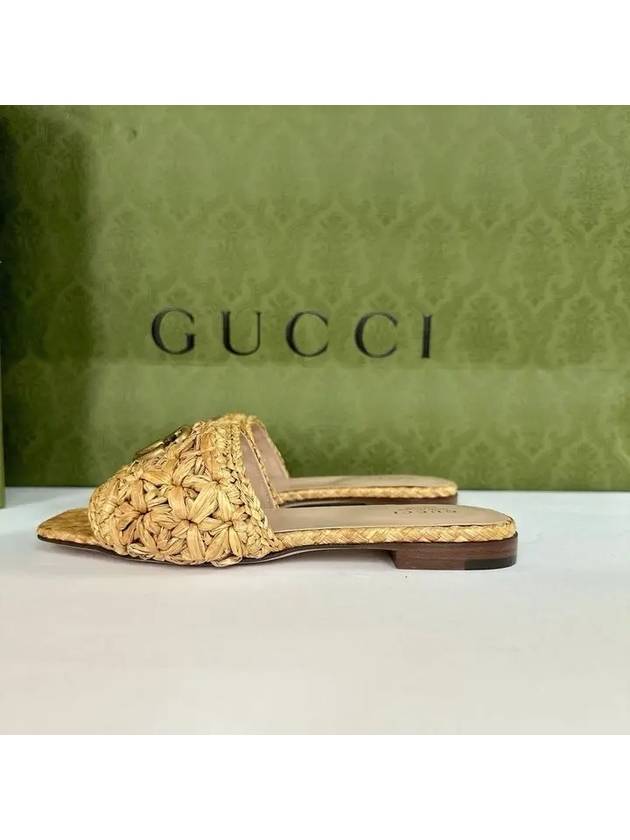 Double G Raffia Effect Fabric Slide Sandals Beige - GUCCI - BALAAN 6