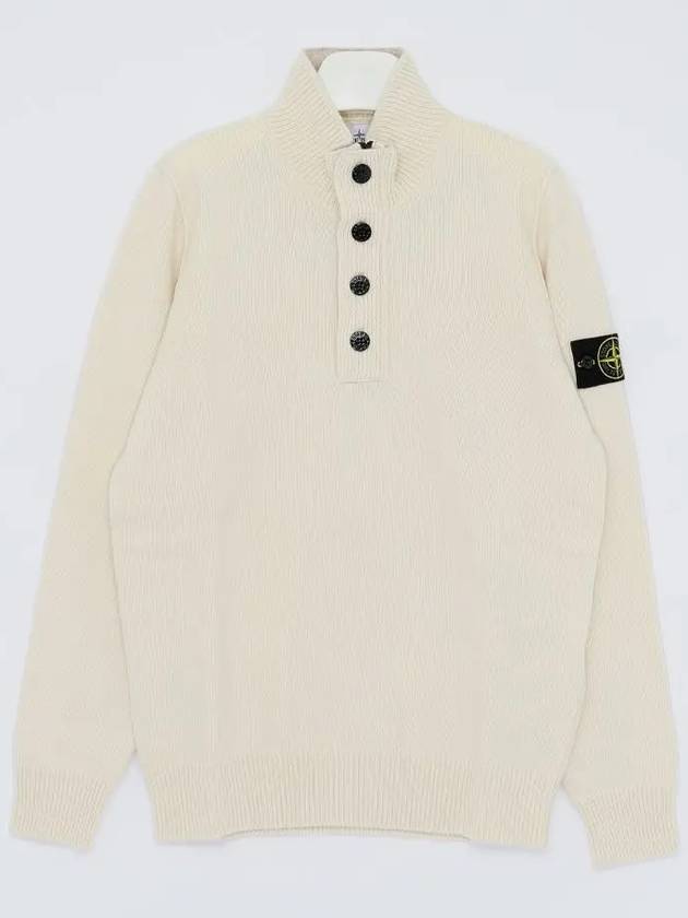 Wappen Patch Half Button Lambswool Knit Top Natural - STONE ISLAND - BALAAN 2