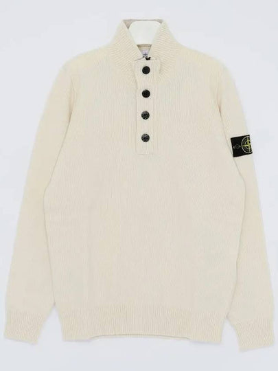 Wappen Patch Half Button Lambswool Knit Top Natural - STONE ISLAND - BALAAN 2