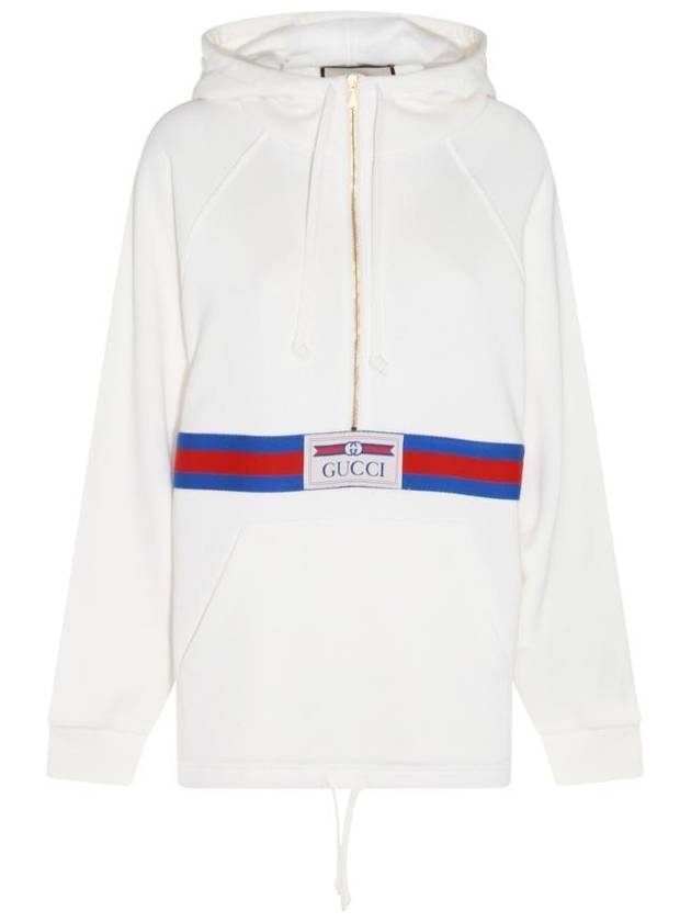 Web Detail Cotton Jersey Hoodie White - GUCCI - BALAAN 1