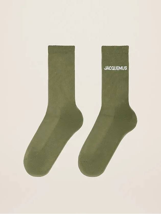 Les Chaussettes Ribbed Crew Socks Olive Green - JACQUEMUS - BALAAN 3