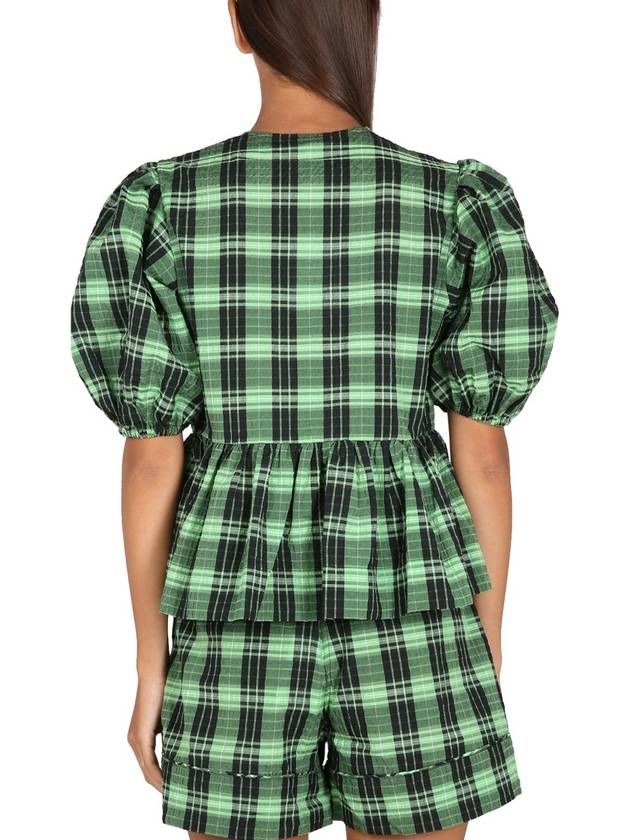 Check Wrap Blouse Green - GANNI - BALAAN 4