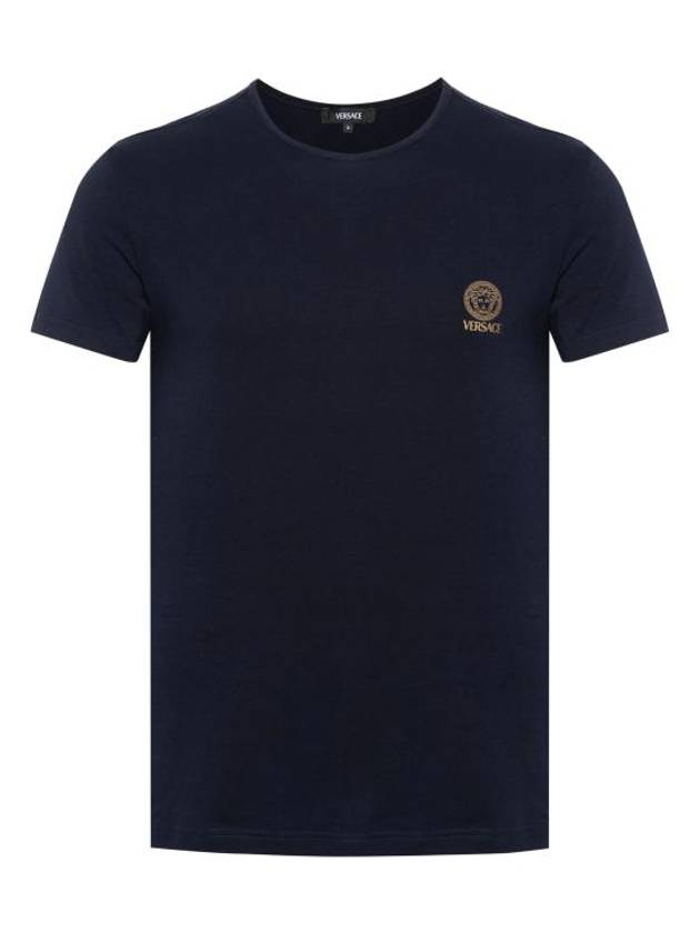 Medusa Logo Print Under Short Sleeve T-Shirt Dark Blue - VERSACE - BALAAN 1