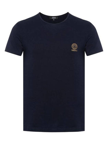 Medusa Logo Print Under Short Sleeve T-Shirt Dark Blue - VERSACE - BALAAN 1