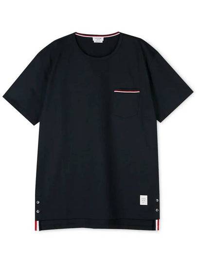 Men's Medium Weight Jersey Tipped Pocket Crewneck Short Short Sleeve T-Shirt Navy - THOM BROWNE - BALAAN 2