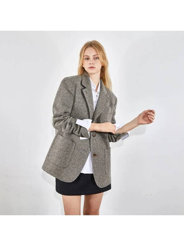 Trendy overfit homespun half-coat wool jacket gray 0064 - VOYONN - BALAAN 3