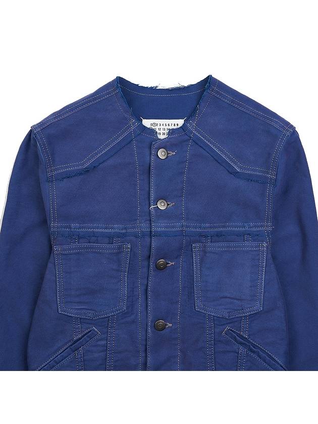 Collarless Distressed Cotton Denim Jacket Blue - MAISON MARGIELA - BALAAN 4