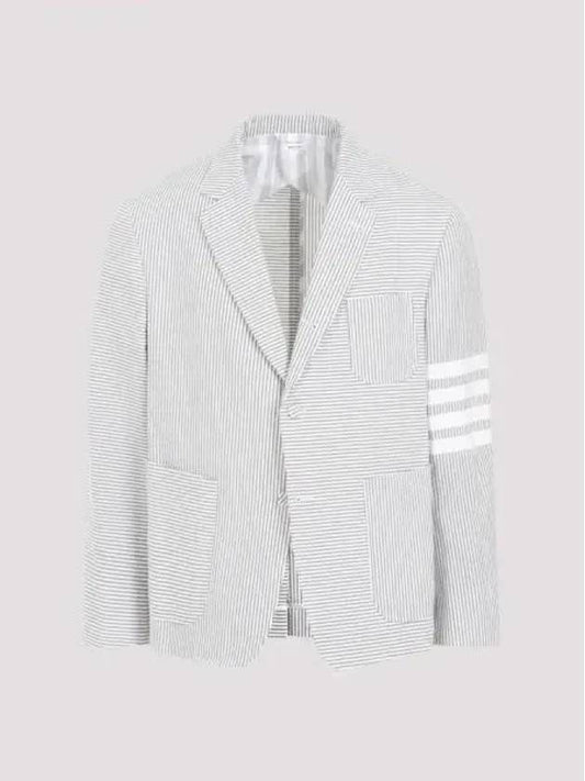 Striped Single Breasted Blazer Jacket Grey - THOM BROWNE - BALAAN 2