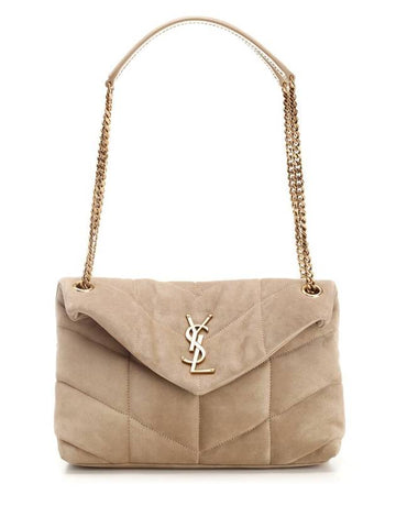 Puffer Suede Small Shoulder Bag Dark Beige - SAINT LAURENT - BALAAN 1