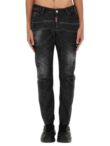 Denim Straight Pants S74LB1579 S30357900 BLACK - DSQUARED2 - BALAAN 1