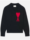 big heart embroidery round knit black - AMI - BALAAN.