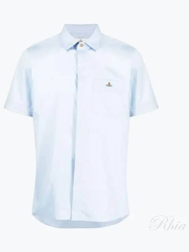 Men's Logo Classic Short Sleeve Shirt Light Blue - VIVIENNE WESTWOOD - BALAAN 2