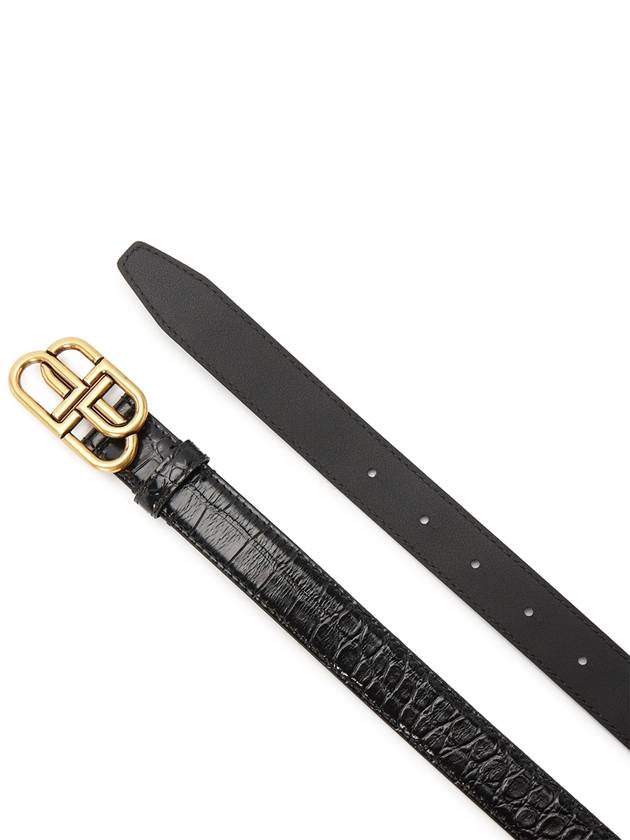 Women's Crocodile Embossed BB Buckle Thin Belt Black - BALENCIAGA - BALAAN 4