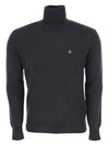 Men's Embroidered Logo Knit Turtleneck Black - VIVIENNE WESTWOOD - BALAAN 2