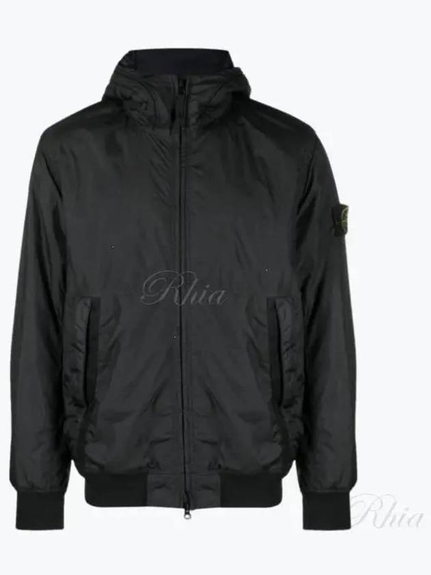 Men's Garment Dyed Crinkle Reps Recycled Nylon Primaloft TC Hooded Jacket Black - STONE ISLAND - BALAAN 2