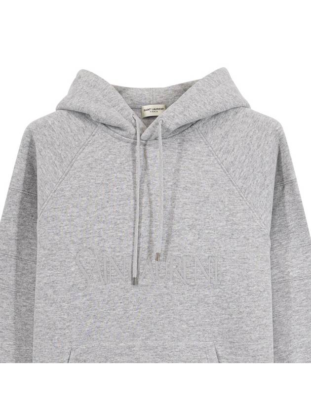 Logo Kangaroo Pocket Fleece Hoodie Grey - SAINT LAURENT - BALAAN 3