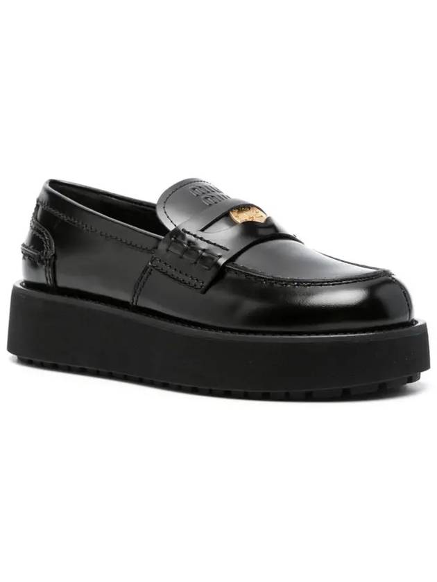 Brushed Chunky Platform Penny Leather Loafer Black - MIU MIU - BALAAN 3