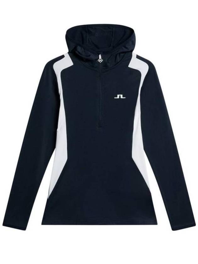 Mae Quarter Zip-Up Hooded Long Sleeve T-Shirt Navy - J.LINDEBERG - BALAAN 2