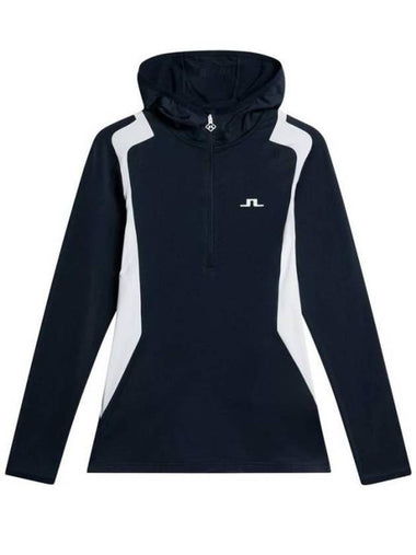 Mae Quarter Zip-Up Hooded Long Sleeve T-Shirt Navy - J.LINDEBERG - BALAAN 1