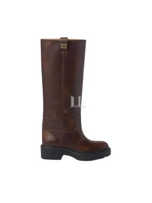 Logo Fume Leather Middle Boots Brown - MIU MIU - BALAAN 2