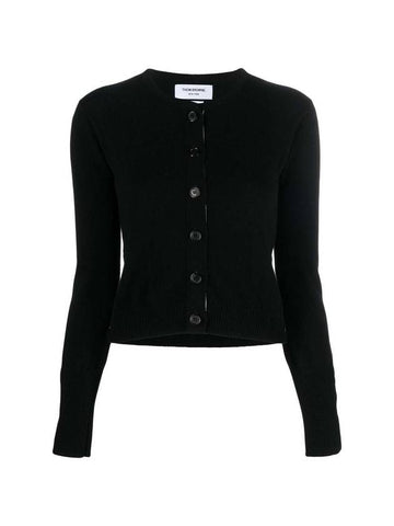 Crew Neck Cashmere Crop Cardigan Black - THOM BROWNE - BALAAN 1