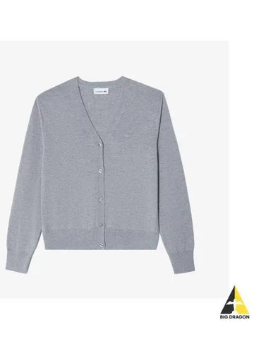 Women s V neck soft wool cardigan melange gray - LACOSTE - BALAAN 1