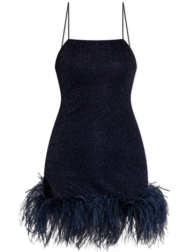 Oseree Dress With Ostrich Feathers, Women's, Navy Blue - OSEREE - BALAAN 1