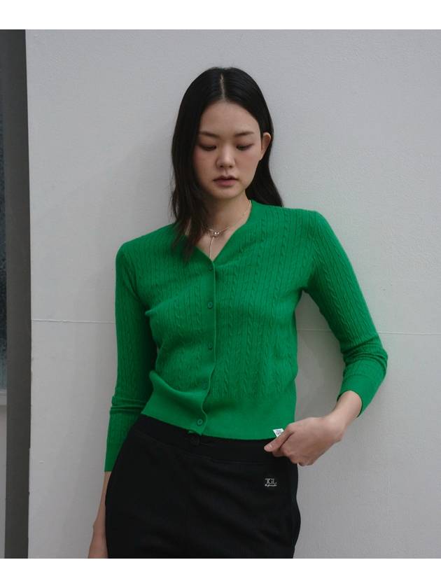 V neck cable knit cardigan Green - THE GREEN LAB - BALAAN 2