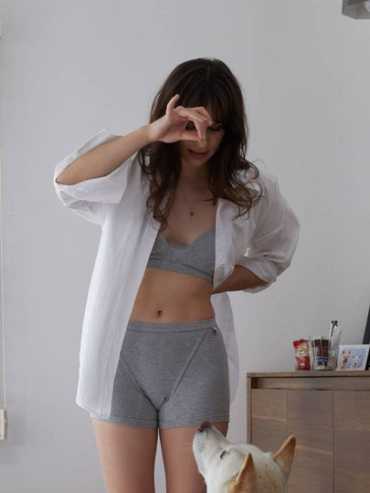 Pure Cotton Modal Daily Triangle Boxer Bralette Set Grey - FWWL - BALAAN 2