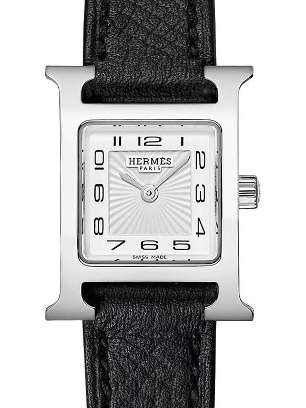 H Heure Grained Calfskin Watch 17.2 mm Silver Black - HERMES - BALAAN 4