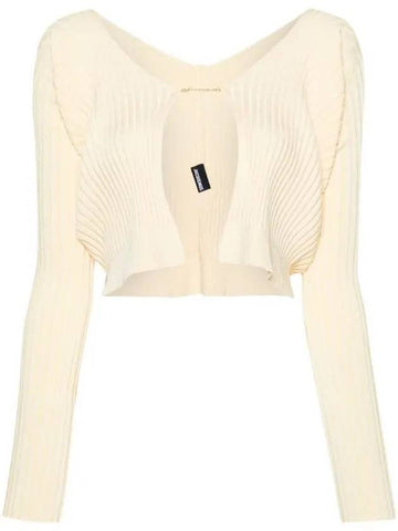 La Maille Pralu Longue Micro Charm Logo Cardigan Light Yellow - JACQUEMUS - BALAAN 1